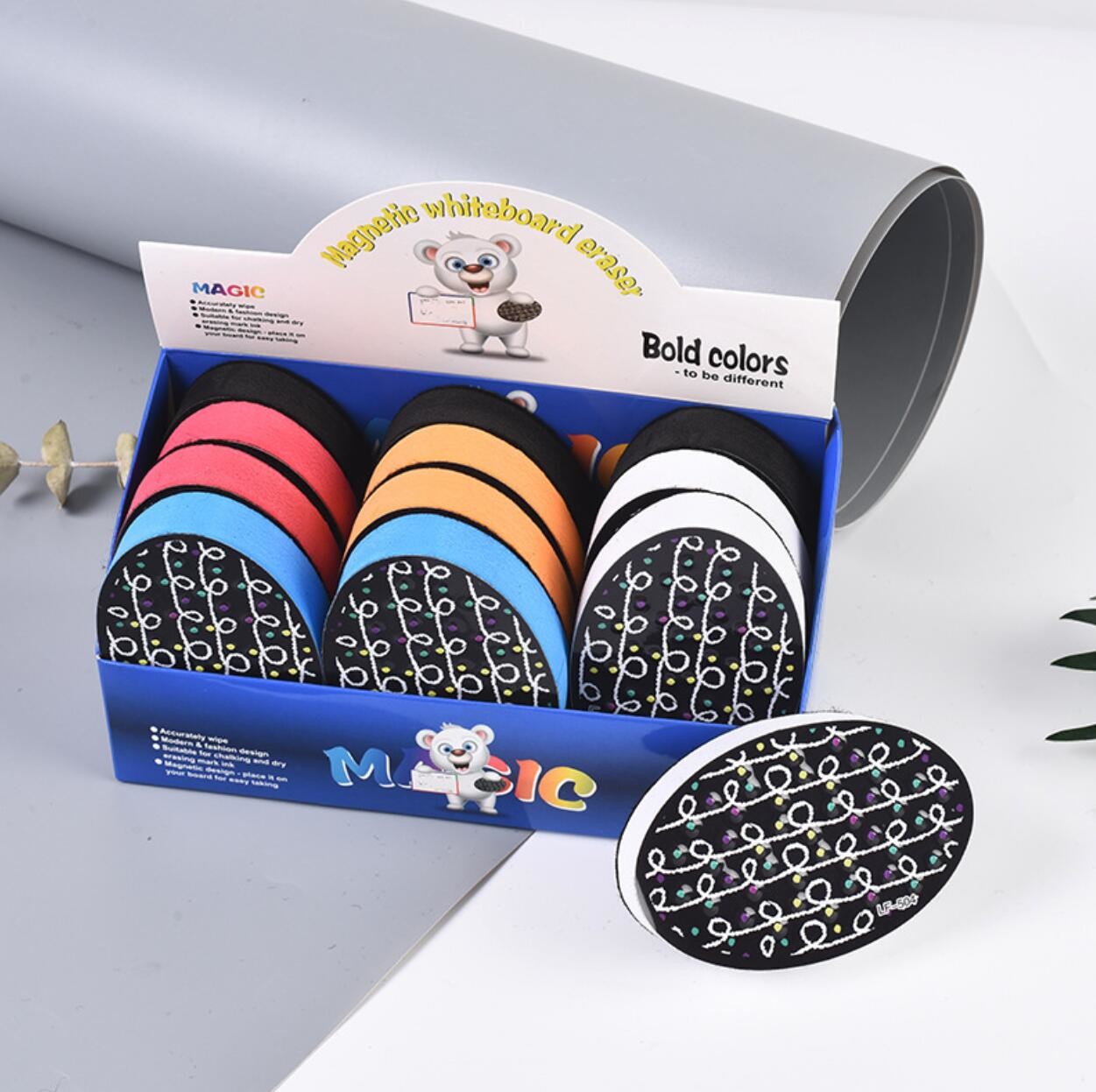 Oval Eva Sponge Felt Chalkboard Eraser blackboard wiper with Magnetic back