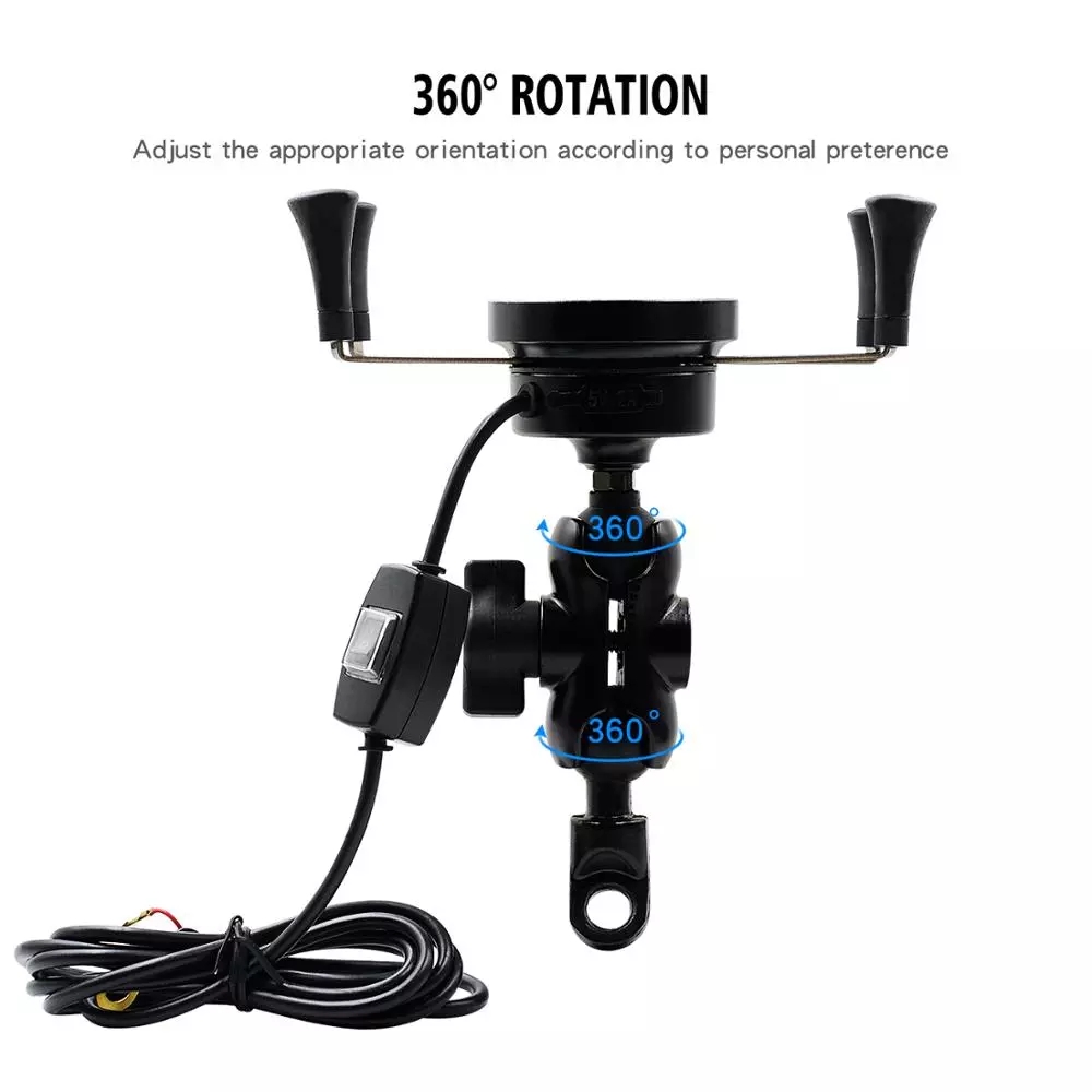 7.5W 2A X Claw Motorcycle Phone Mount With 3 In 1 Wireless Charger