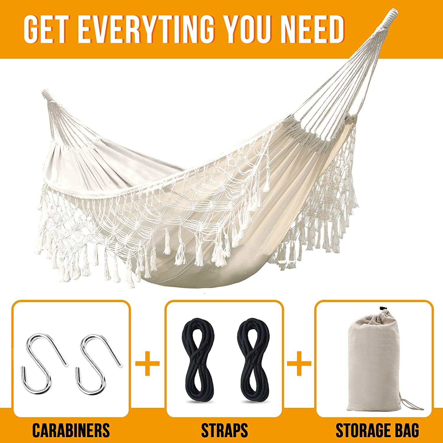 Collapsible Ultralight Cotton Double Swing Hanging Hammock Bed for Camping and Garden