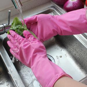 China Pink Kitchen Washing Gloves , Rubber Dishwashing Gloves For Cleaning Vegetables wholesale