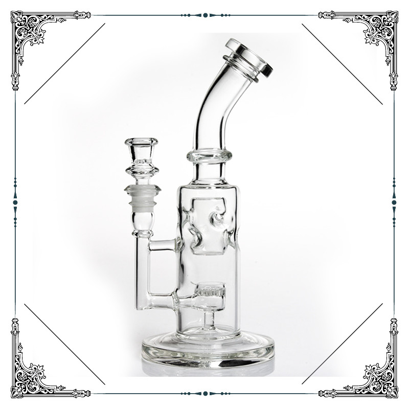 Straight Fab Glass Smoking Pipes With Honeycomb Jet Perc Bongs 14.4mm Joint Bowl