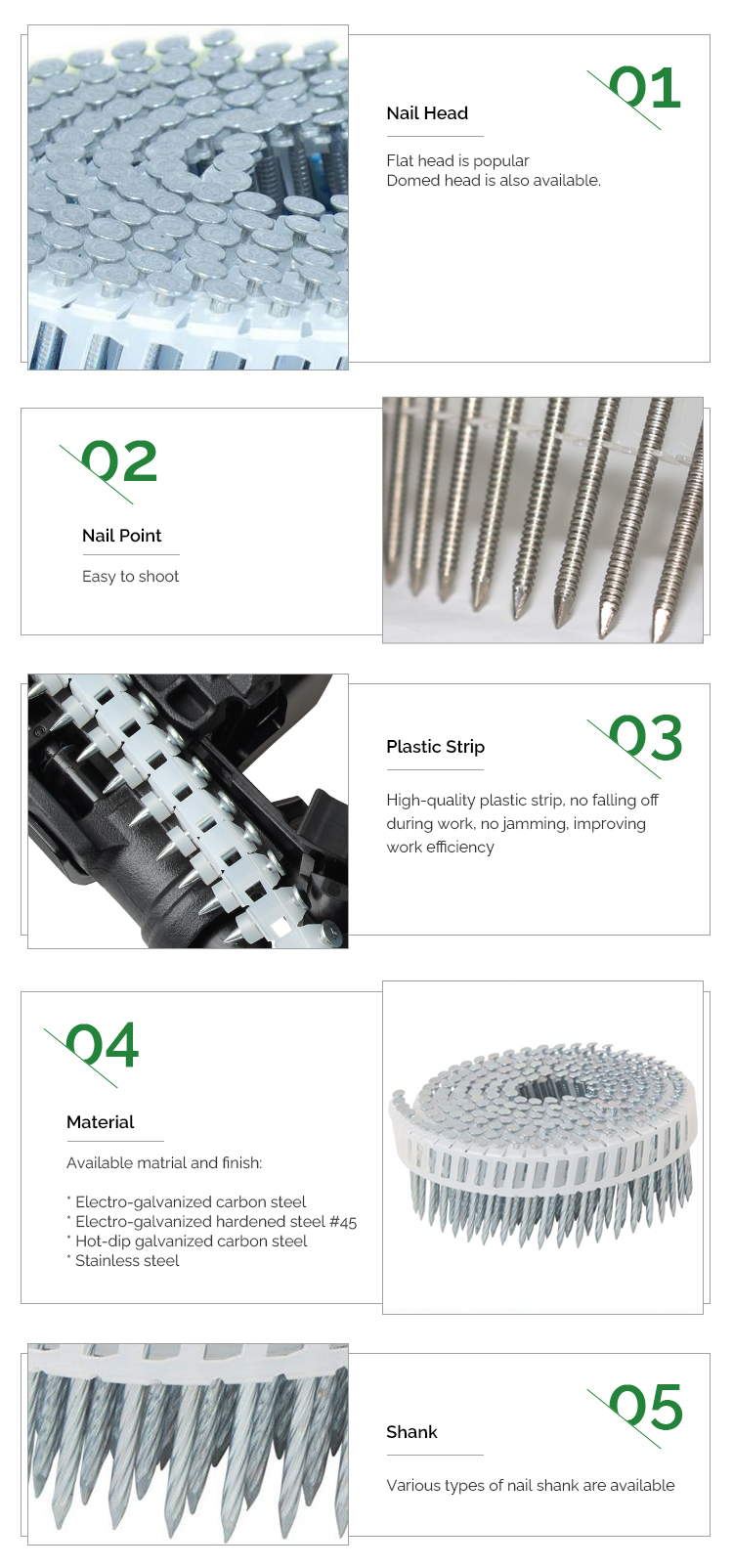 2.5 X 32mm Electro Galvanized Screw Shank Plastic Sheet Collated Coil Nail