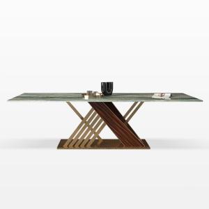 China Brushed Marble Look Dining Table Gold Marble Top Dining Room Table wholesale