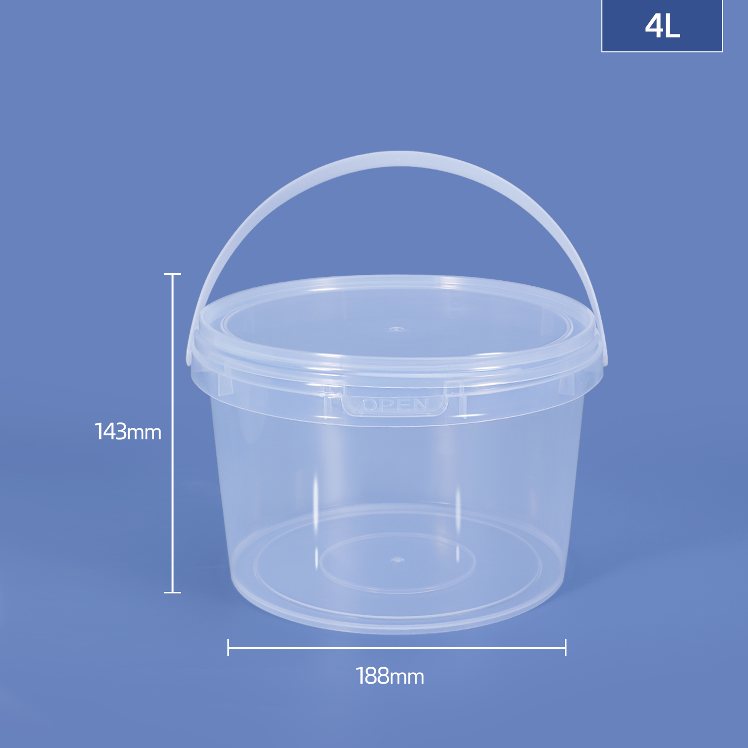 High Pressure Resistance Clear Plastic Bucket for Food Packing Capacity 1L-10L Handle