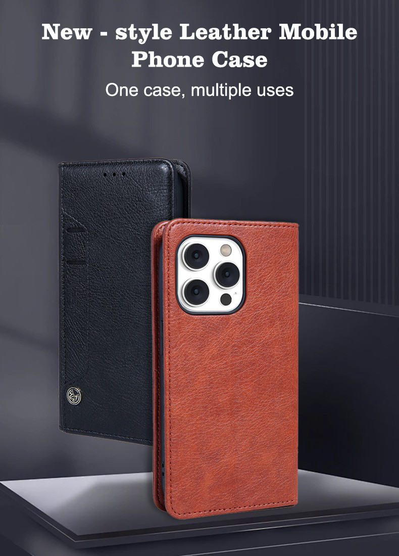 Custom Leather I Phone Case With Card Holders Flip Wallet Stand Leather Phone Cover