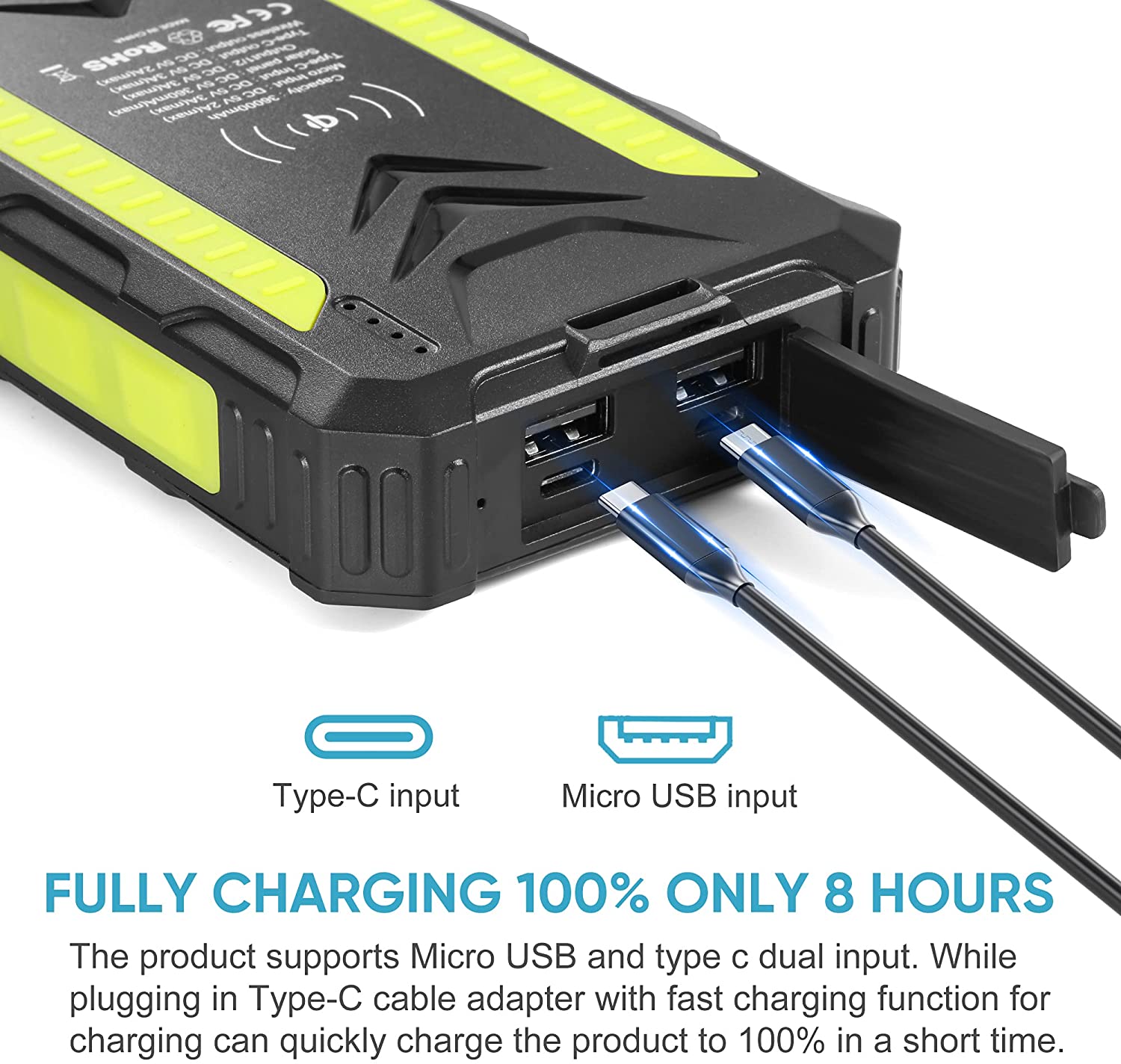 Fast Charging Wireless Solar Power Battery Bank 30000mAh High Capacity