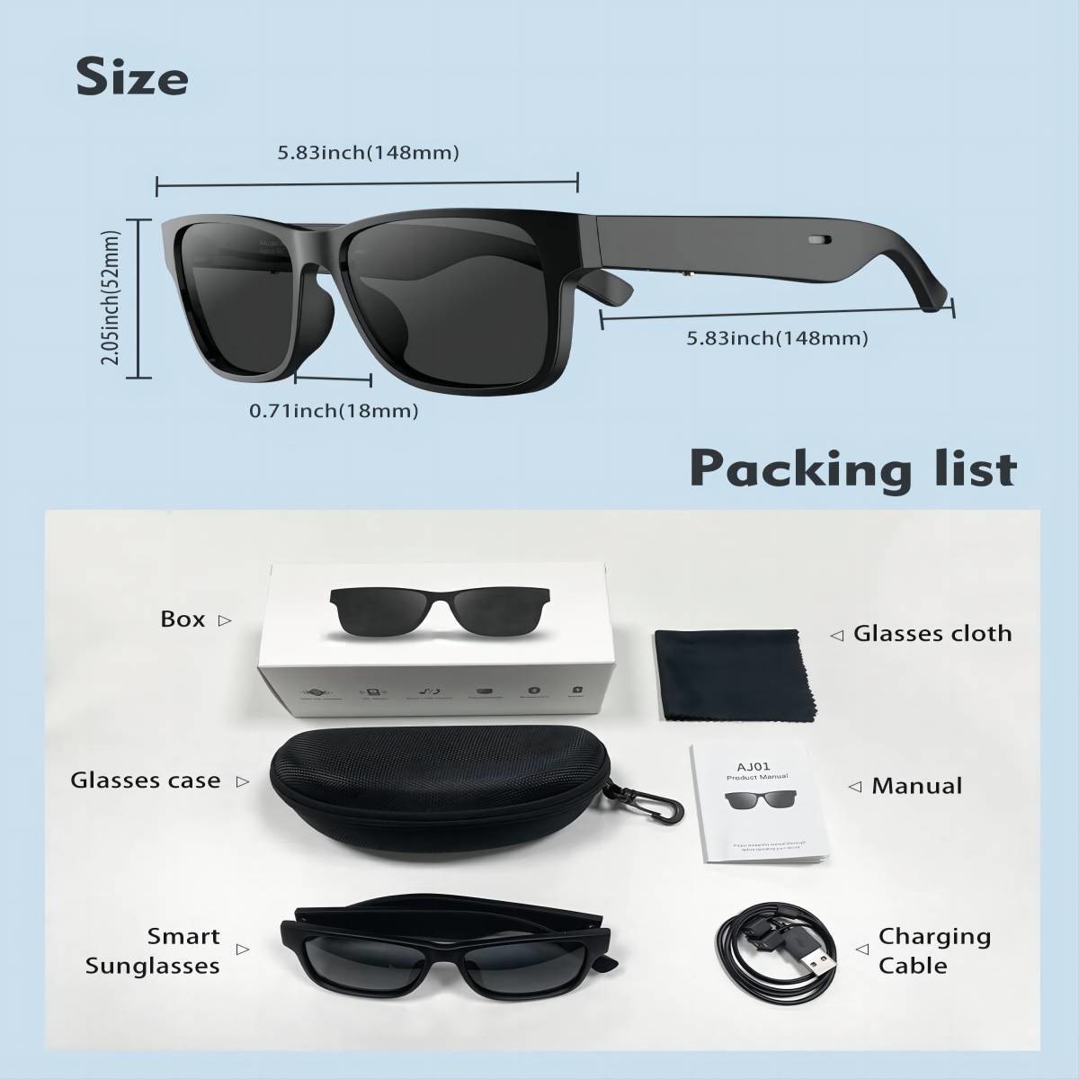 Bluetooth 5.0 Waterproof IPX4 Sunglasses ,Smart audio sunglasses for listen Music & Phone calls