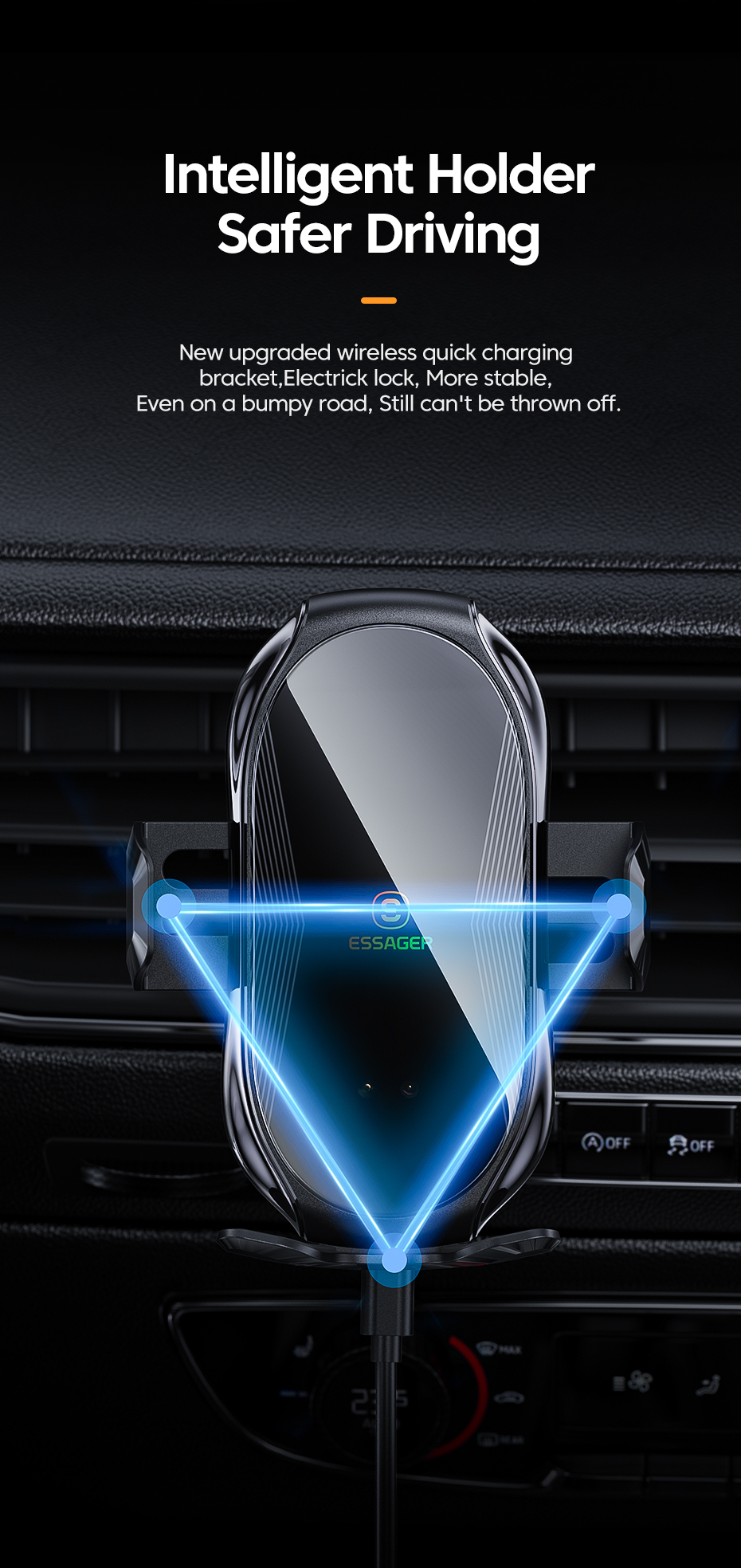Essager 2022 Premium Air Vent Infrared Control Cell Phone Holder Fast Charging Mount 15W Qi Wireless Charging Holder For Car