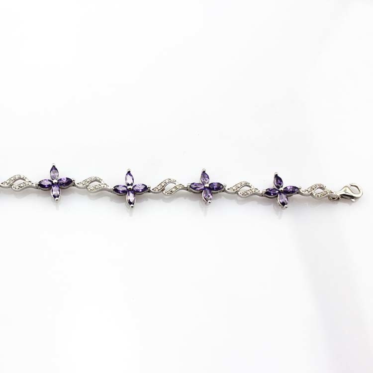 925 Silver Jewellery Quatrefoil Amethyst Cubic Zircon Tennis Bracelet (B04PURPLE)