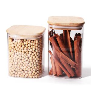 China High Borosilicate Snack Glass Storage Jars 1600ml With Bamboo Lids wholesale