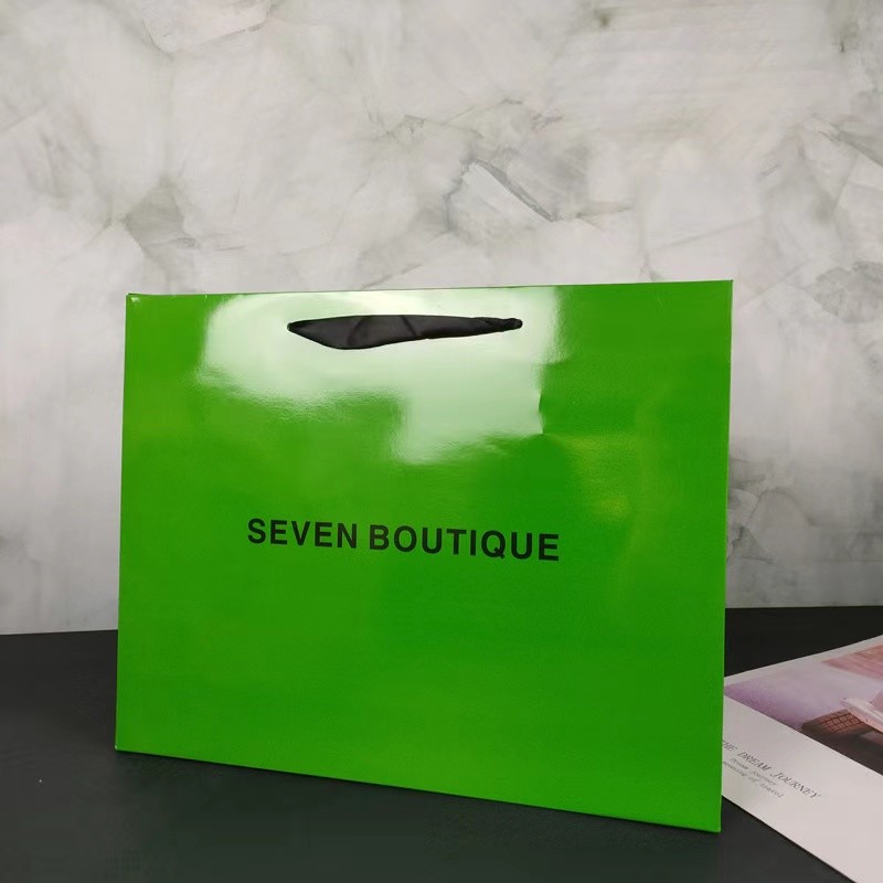 Gold Logo 26x9x33cm Avocado Green Apparel Paper Bag With Ribbon Handle