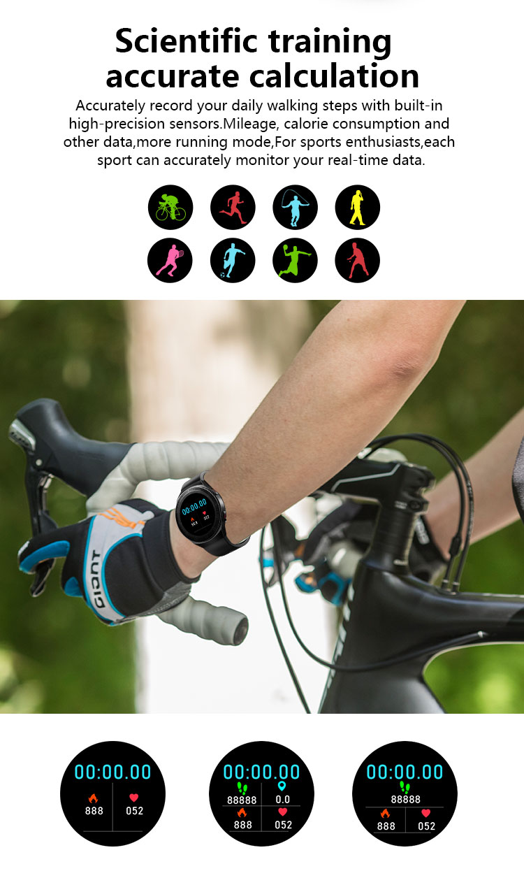 3D Round Shape Smartwatch ROHMS Digital Heart Rate Watch Blood Pressure Pedometer Wrist