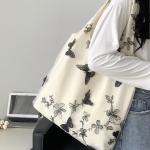 EMBROIDERY BLACK BUTTERFLY CANVAS BAG LACE FAIRY LEISURE TRAVEL FEMALE BAG ART
