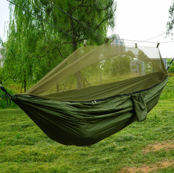 Military Green Portable Camping Hammock With Net 260x140cm Light Weight