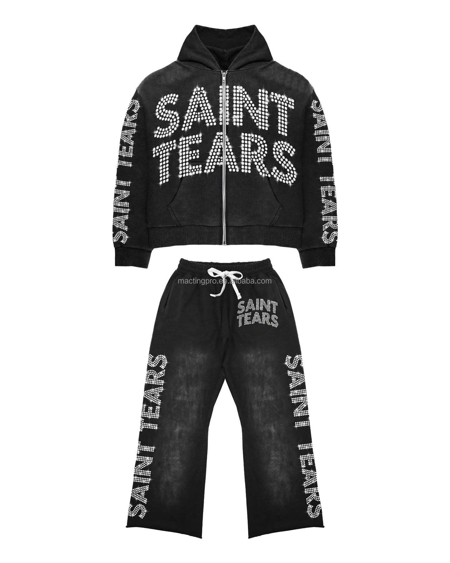 Customized Labels Unisex Men's Hoodies Set for Adults Training in Acid Washed 2 Piece