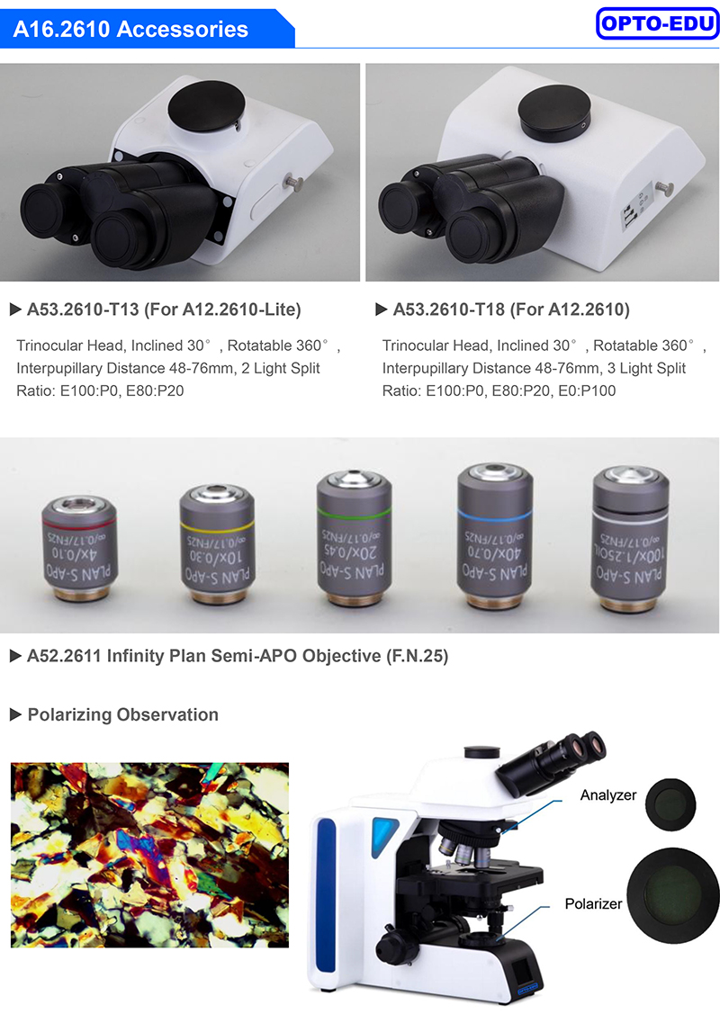 OPTO-EDU A16.2610 Trinocular 1000X Ultra LED Fluorescent Microscope