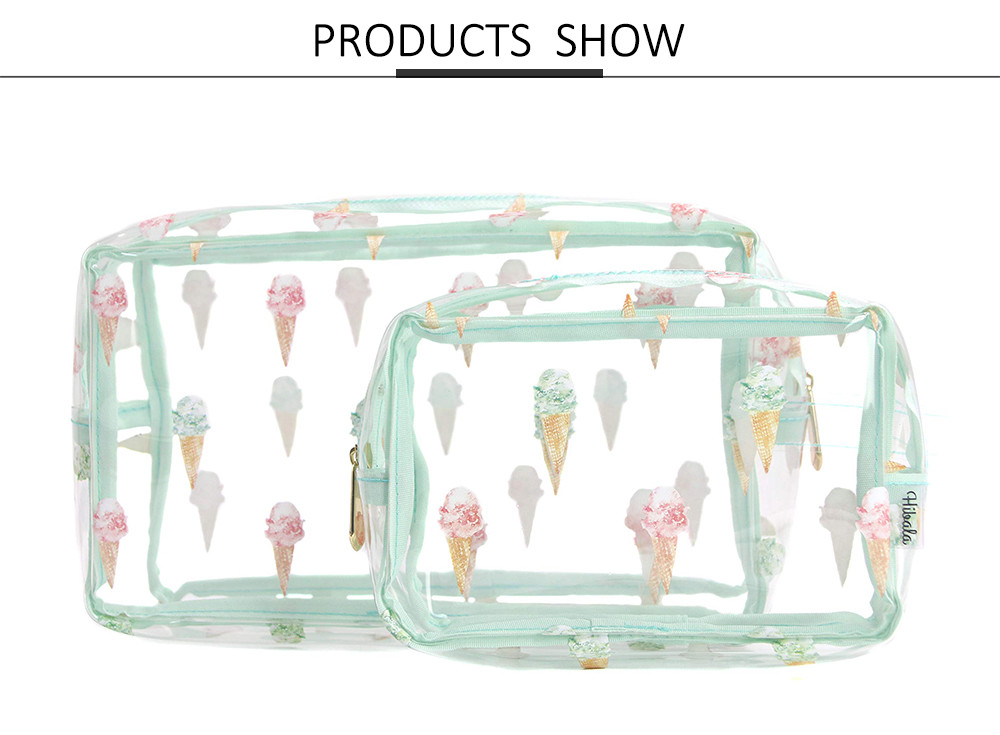 Zipper Ice Cream Print PVC Cosmetic Toiletry Bag