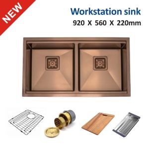 China Undermount Stainless Steel Work Station Sink , Copper 36 Double Bowl Farmhouse Sink wholesale