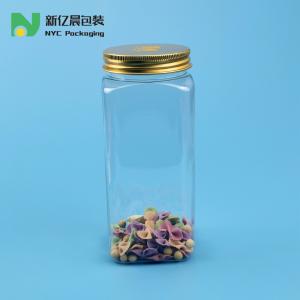 China Square 550ml Plastic Food Jars With Gold Metal Lids wholesale