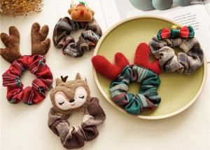 China Christmas plaid beaded hair scrunchies women's cartoon lovely animal cloth hoops tied hair rope ornaments wholesale