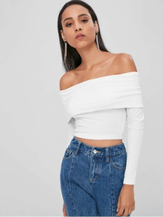 Spring New Design Off The Shoulder Crop Top Long Sleeve