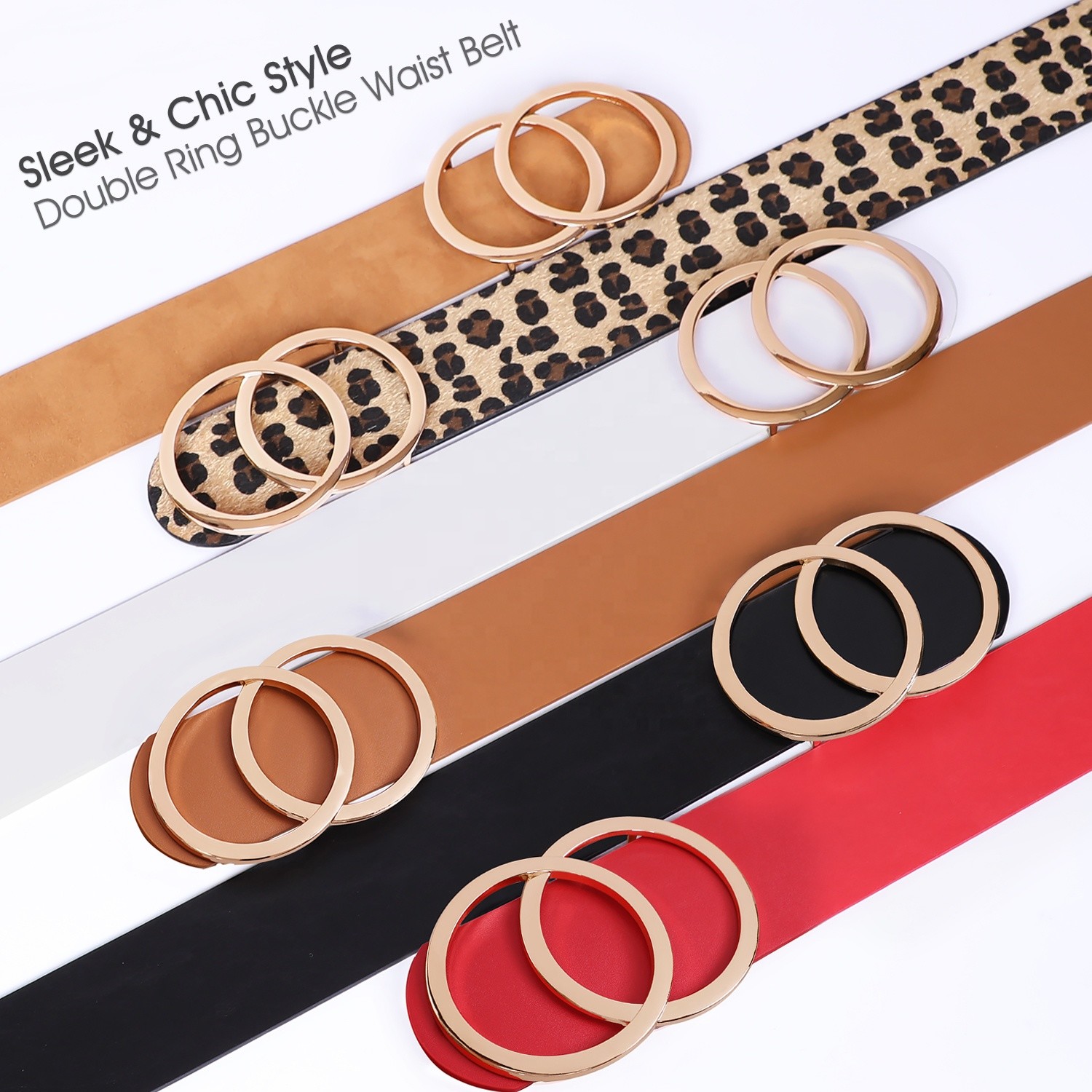 Gold Buckle Wide Skinny Leather Belt 2.31in Women Dress Classic Stylish