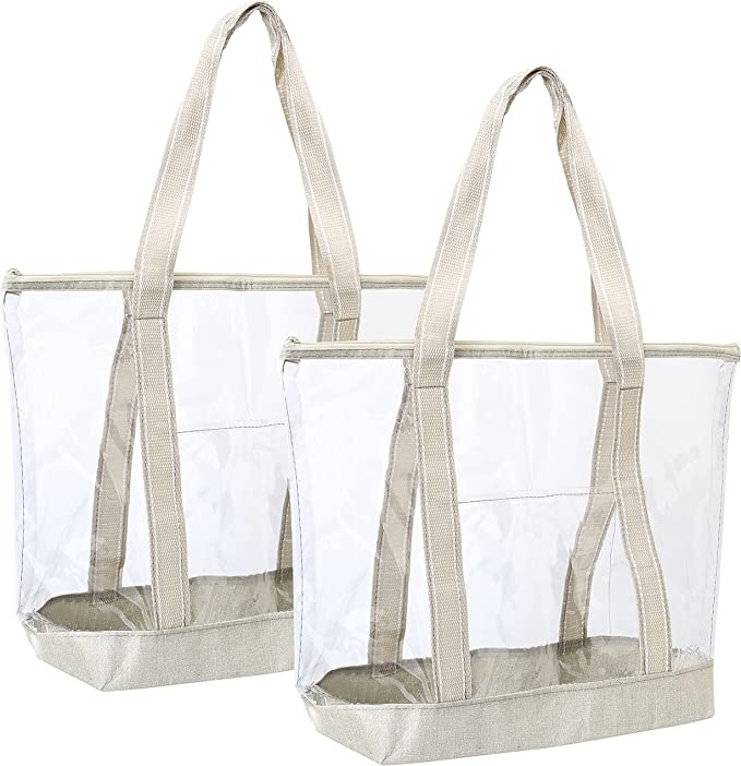 Clear Custom Shopping Bags Carrier Transparent PVC Tote Bag Stadium Outdoor Beach 14x5x13"