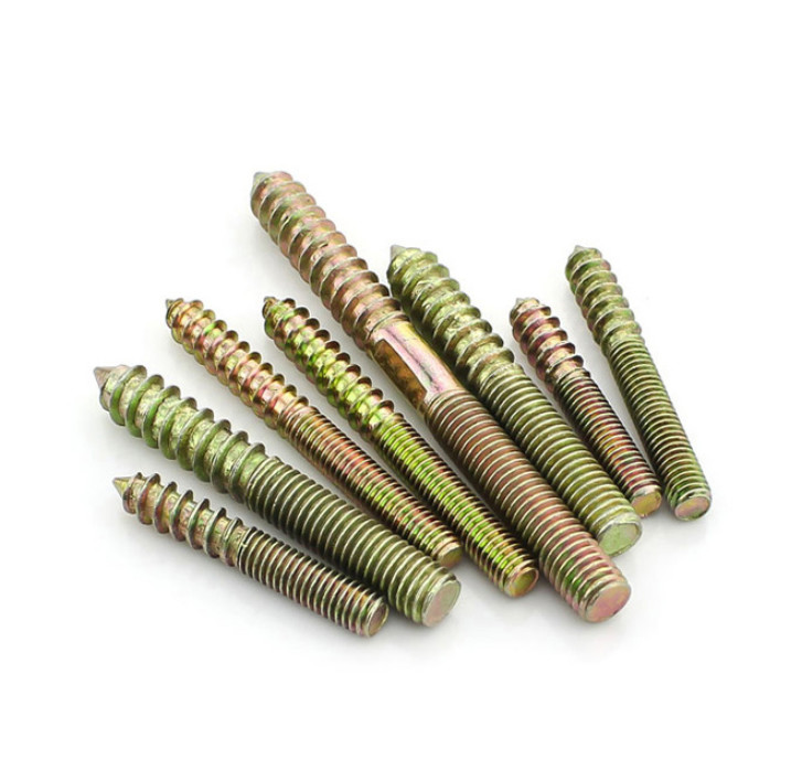 Double Head Thread Screw Brass Plated m6 Double Head Thread Dowel Screw