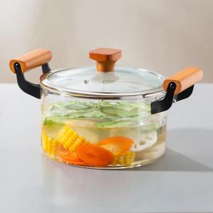 China 2.2L Clear Borosilicate Glass Kitchen Wares Cooking Pot Heat Resistant Hand Blown wholesale
