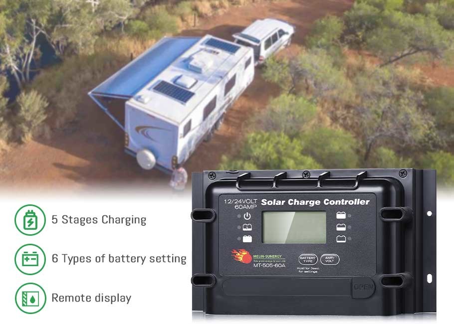 60A PWM Digital Solar Charge Controller 12V 24V With Remote Display