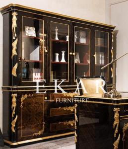 China Vintage Empire Style Solid Wood Bookcase With Glass Doors TJ-029 wholesale