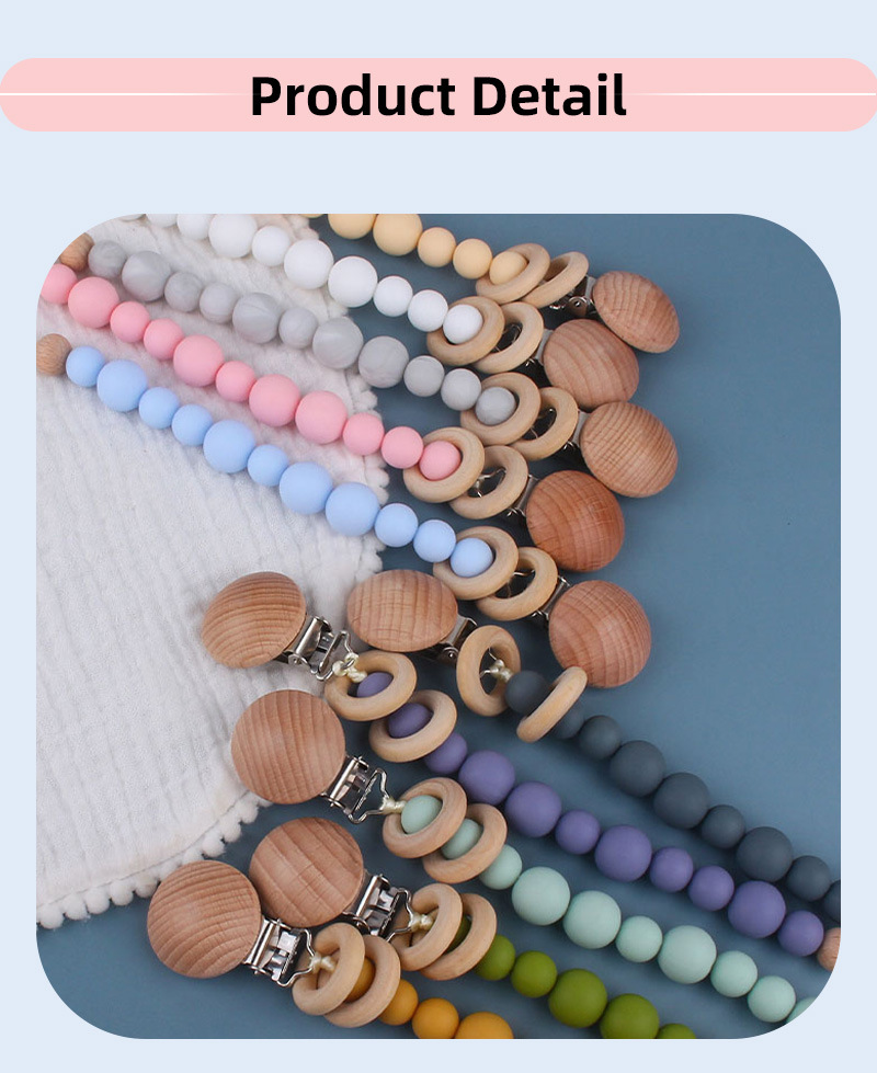 Toddlers Eco Friendly Silicone Pacifier Holder Beaded Pacifier Clip Heat Resistant