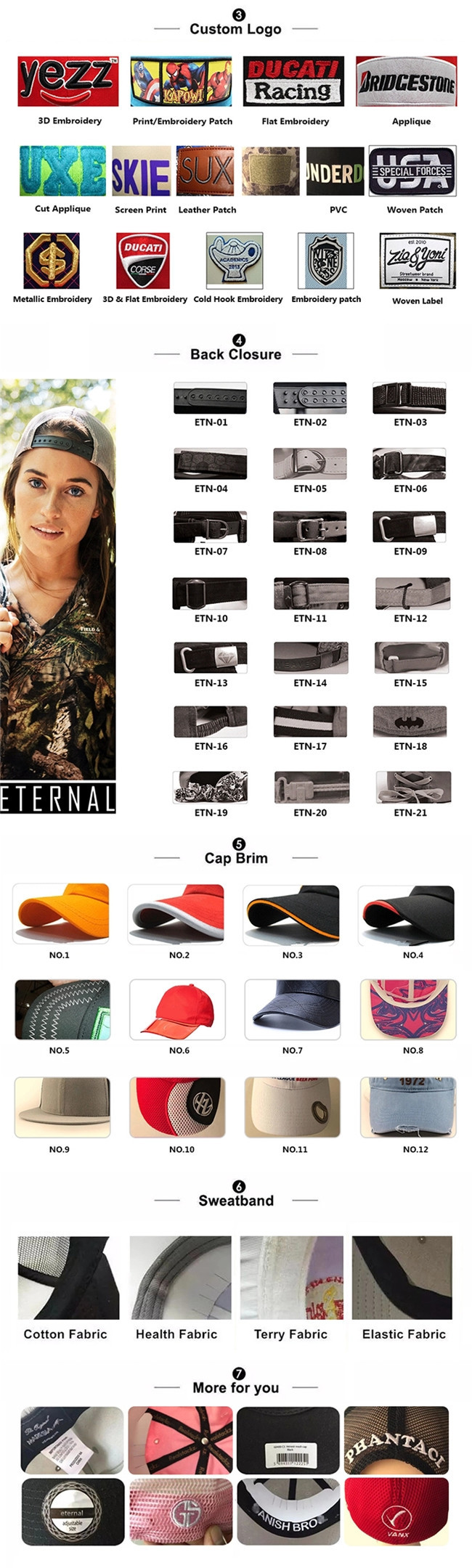 Promotional Flat Embroidery Baseball Caps 6 Panel Black Color ISO9001