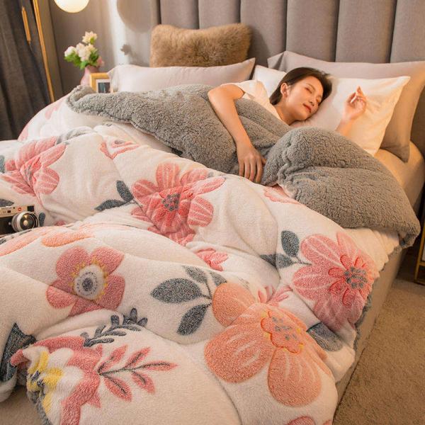 Modern Style Super Soft Warm Cozy Polyester Quilt Fabric King Size Fitted Bedding Set