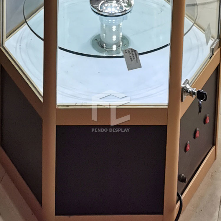 300*300*2000mm Tower Hexagonal Glass Display Showcase Titanium Alloy OEM