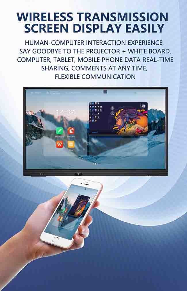 4K Touch Screen Whiteboard 98in Smart Interactive Flat Panel Dual OS