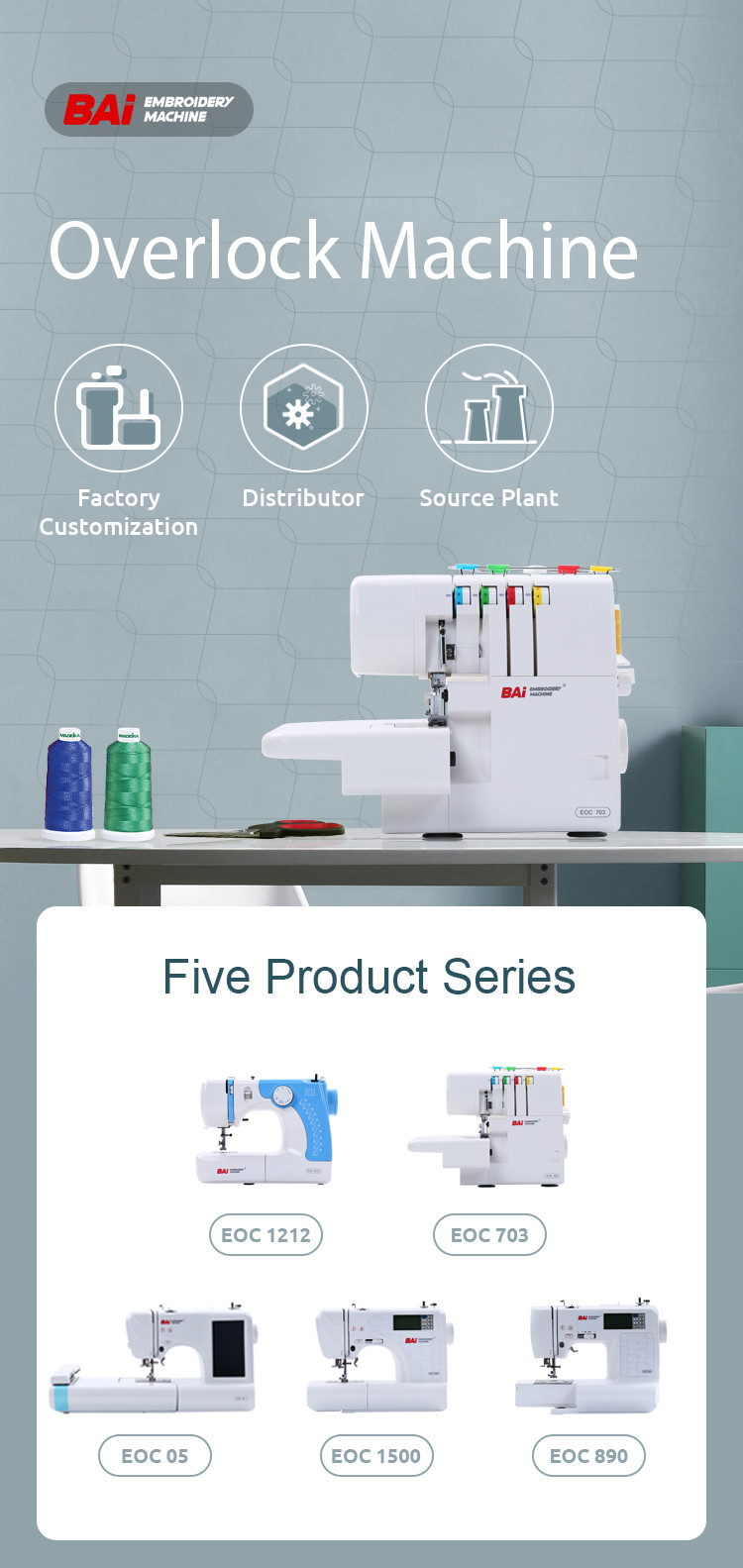 3.0mm Cylinder Bed Overlock Machine BAI 4 Thread Industrial Overlocker
