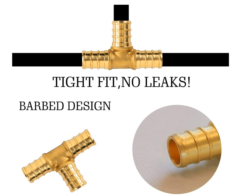 1/2 Inch Lead Free Brass Hose Barb , T PEX Tee Brass Barbed Fittings