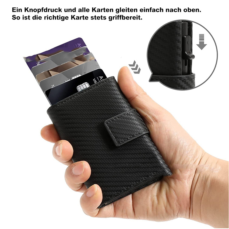 Genuine Leather Rfid Aluminium Metal Slim Card Holder Wallet With Zipper Pocket For Men