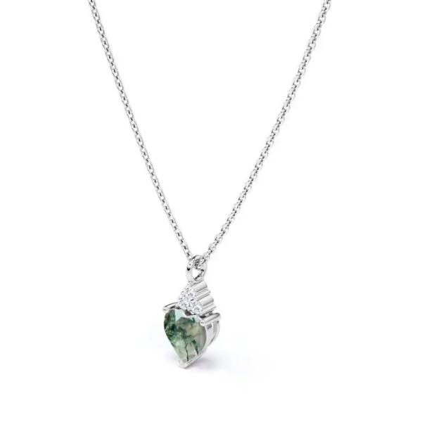 Raw Simple Fine Green Moss Agate Crystal Necklace 925 Silver Complete Wedding