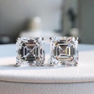 China Asscher Cut Diamond Earring Stud Lab Engineered Diamonds Jewelry wholesale
