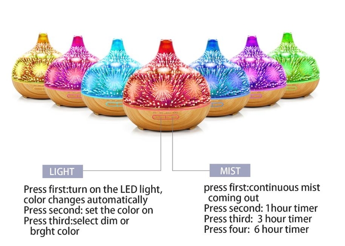 3D Firework Glass Essential Oil Air Aroma Diffuser 400ml Cool Mist Air Diffuser Humidifier 0