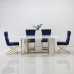 modern 56kg Luxury Marble Dining Table Rugged Stainless Steel Base Rectangle
