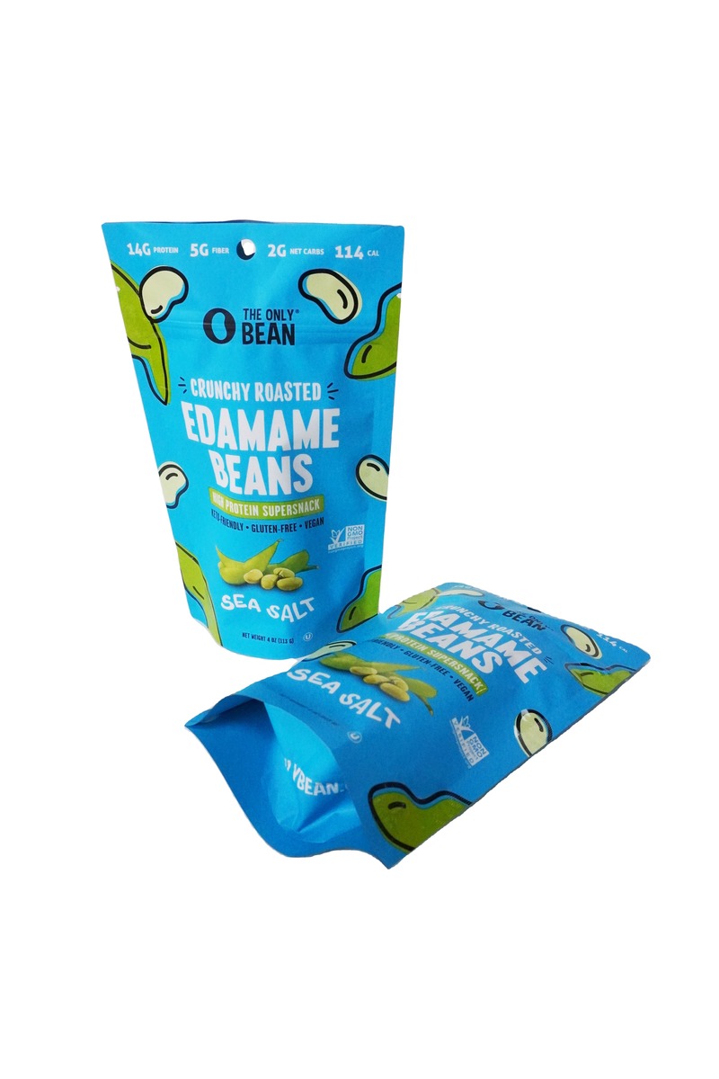 Moisture Proof Self Holding Plastic Food Rated Snack Beans Packaging Bag With Zipper