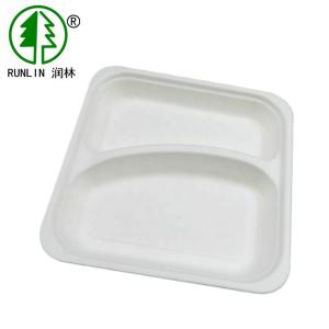 China 120 Deg Compostable Bagasse Disposable Cafeteria Food Trays 2 Compartment wholesale