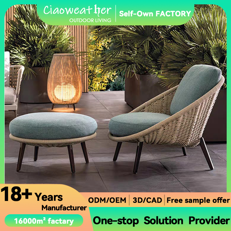 Outdoor Leisure Wicker Rope Teak Wood Garden Sofa Modern Style with Waterproof Cushions and Outdoor