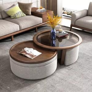 China OEM ODM Modern Living Room Furniture Tempered Glass Wooden Round Coffee Table wholesale