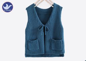 China V Neck Sleeveless Girls Cardigan Sweaters Two Pockets Bandage Closure Computer Knitted wholesale