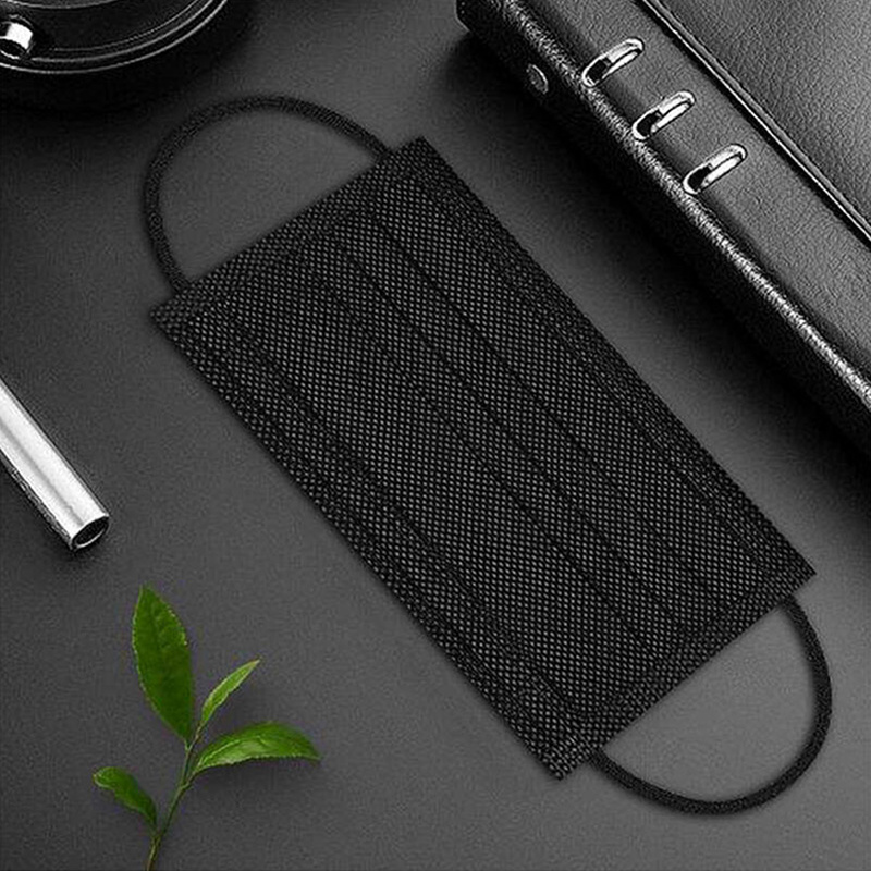 All Black Disposable Face Masks 3-ply Face Shield With Elastic Ear Loop Cover Full Face Anti-dust