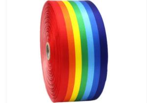 China Polyester Rainbow Colored Ribbon , Double Face Wide Rainbow Ribbon wholesale